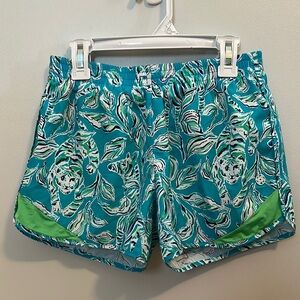 Lilly Pulitzer Luxletic Teal and Green Ocean Trails Shorts.  Women’s XXS
